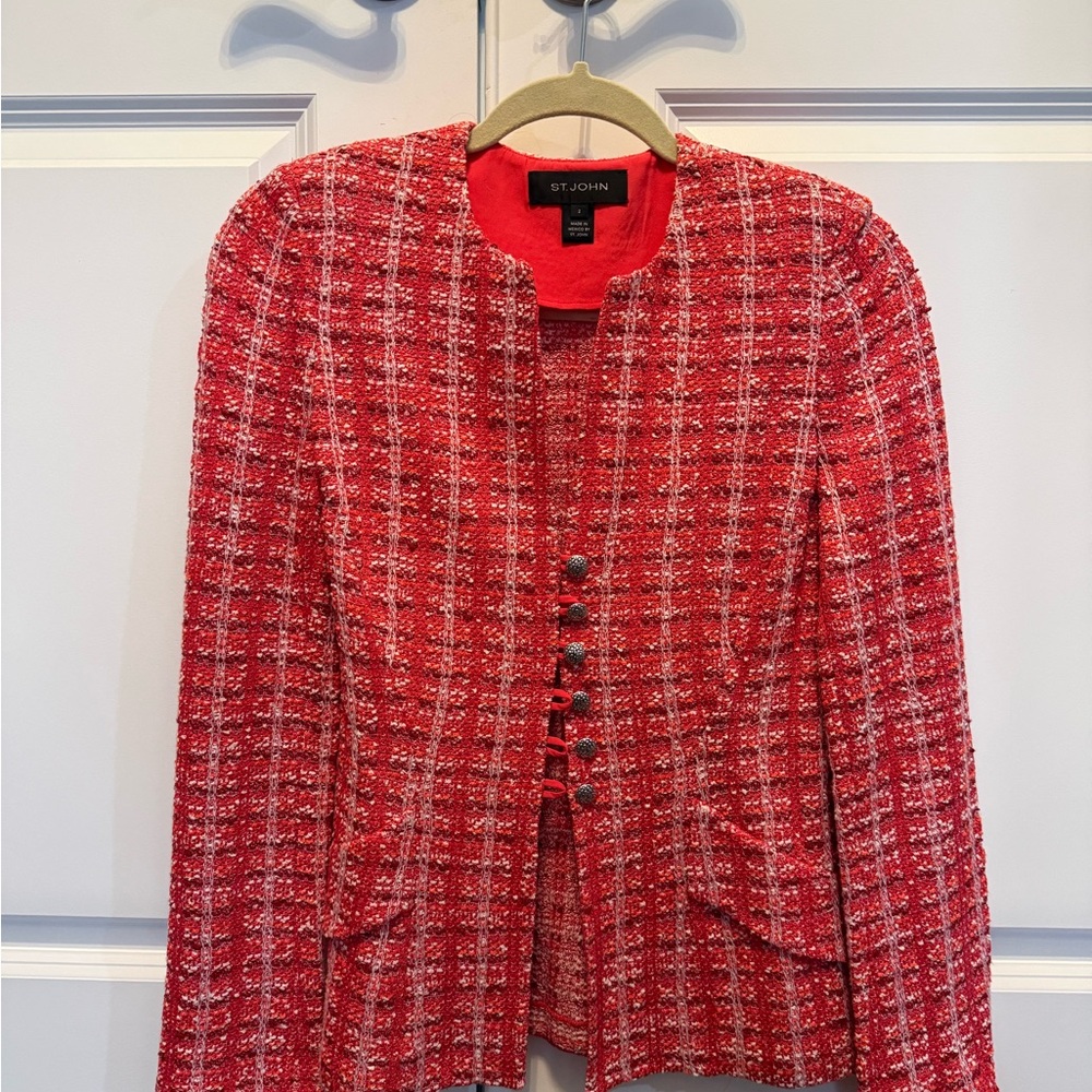 St. John Red and White Tweed Blazer